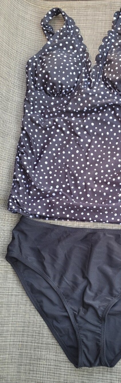 Cupshe NWT Black Polka Dot Scalloped Tankini Top & High Waisted Bikini Bottom - Picture 7 of 7